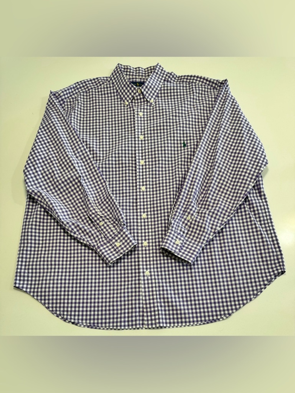 Ralph Lauren Shirt Men Size 2XB Big LS Button Up Classic Fit Gingham Purple Pony